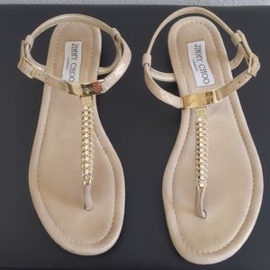 Jimmy Choo Nox Suede/Crystal Gold Sandal Sz 8.5